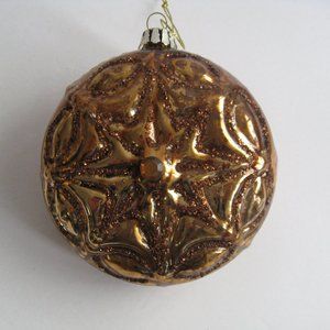 Ameri Christmas Blown Glass Brown Bronze Round Disc Glitter & Rhinestone 5"
